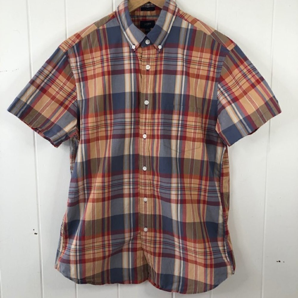 J. Crew Mens Shirt Plaid Short Sleeve Button Down Large